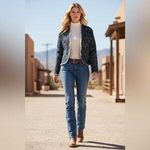 Double D Ranch Olinala Beaded denim jacket embroidery beading raw-edge fringe S